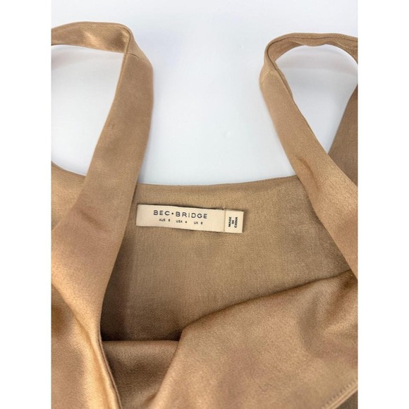 Bec & Bridge The Dreamer Square Neck Satin Maxi Gold Champagne Dress Size US 4 - Picture 5 of 8